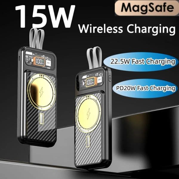 15W Magnetic Qi Wireless Charger 20000mAh Power Bank for iPhone 14 13 Huawei Samsung Powerbank Portable Charger Built in Cable