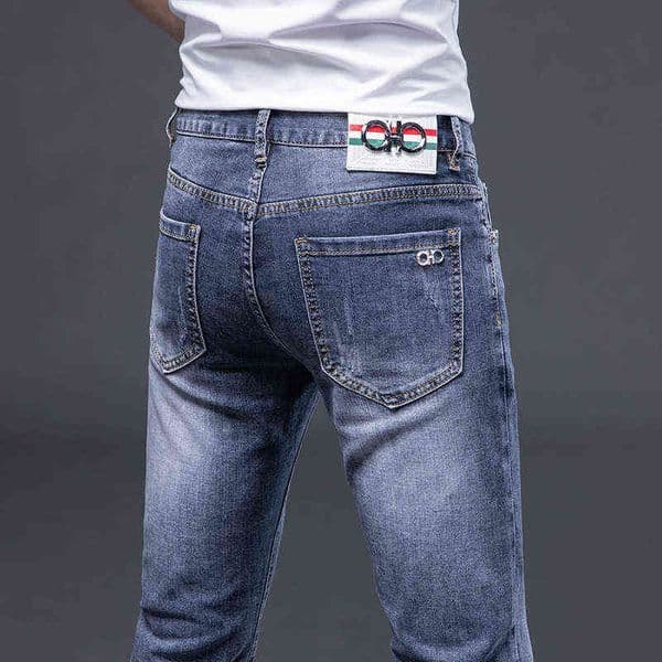 Kong Hong Fashion Brand Jeans for Men Wear Slim Elastic Spring and Summer Small Foot Long Pants