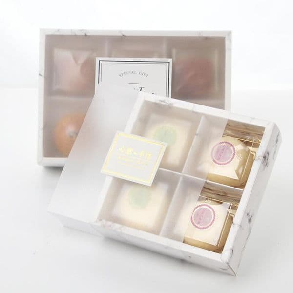 Wholesale Food Grade Bakery Cookie Marble Packaging Boxes for Pies Muffins and Pastries with Window Just Bow No Label 1013