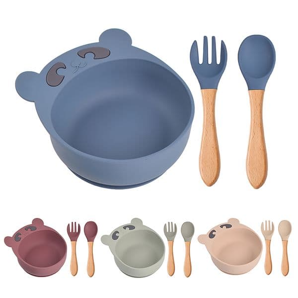 Cups Dishes Utensils 3 Pcs Set Baby Silicone Feeding Suction Bowl Spoon Fork Set Tableware For Kids Children Kitchenware Infant Plates 220907