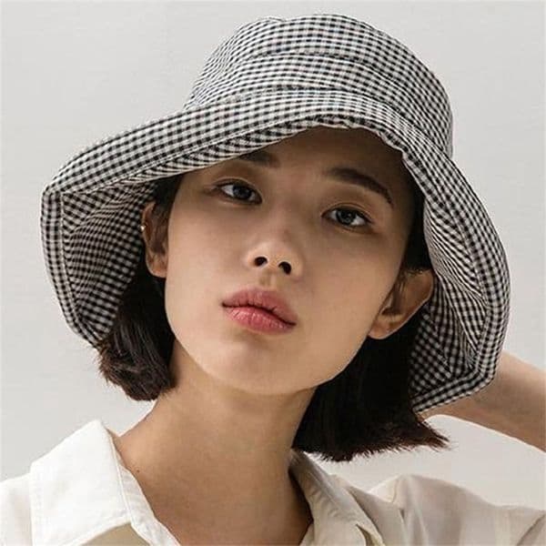 Caps Hats Summer Wide Brim Checked Girls Bucket Hat for Women Flodable Sun Beach Visor Hat for Ladies Cotton Outdoor Protection Visor Hat 220907