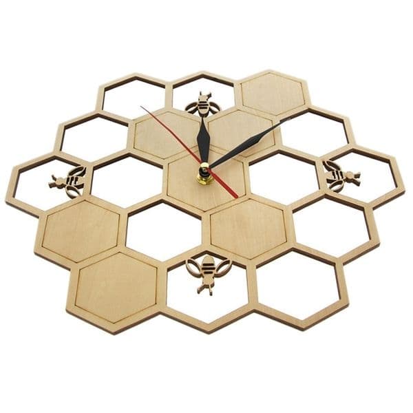 Wall Clocks -Cut Wood Clock Honey Bee on Honey Comb Hexagon Nature Watch Wall Clock Geometric Kitchen Art Decor 220909XJ250716