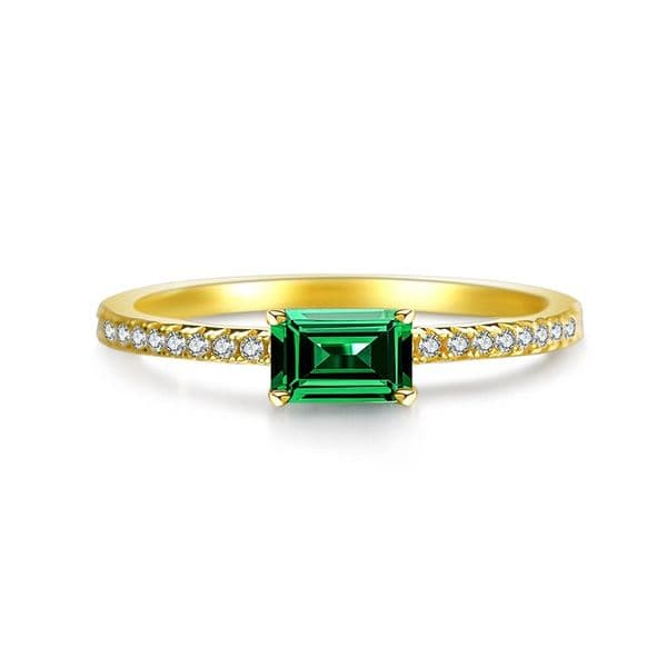 Retro Emerald Rings Light Luxury S925 Sterling Silver Female 18K Gold Plated Ring