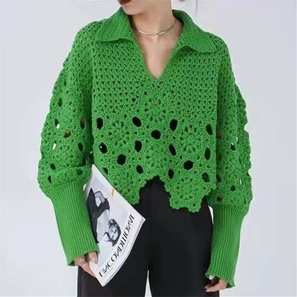 Women's Knits Tees Spring Autumn Women Sweater Pullovers Knitted Korean Fashion Hollow Out Irregular Jumpers Short Tops 220915