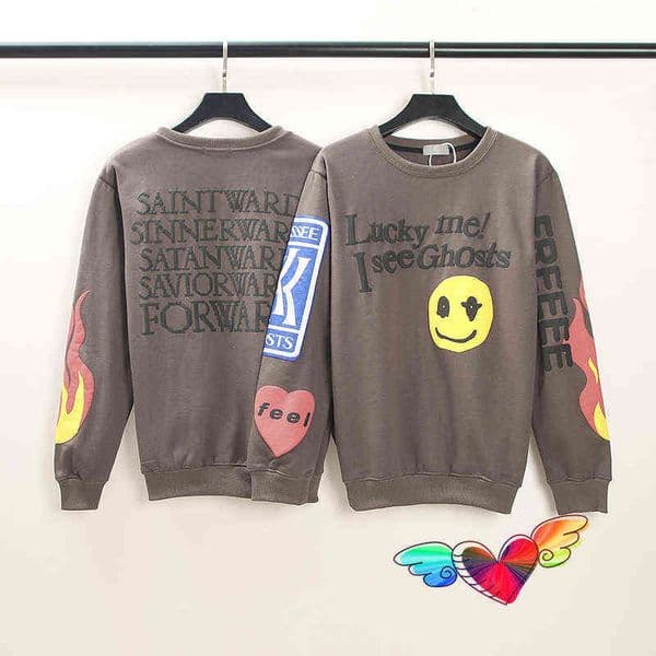 Men's Hoodies Sweatshirts New Brown Sweatshirts Men Women High Quality Tour KIDS SEE Ghosts Hoodie Lucky Me Fleece Sweatshirt Foam Printing