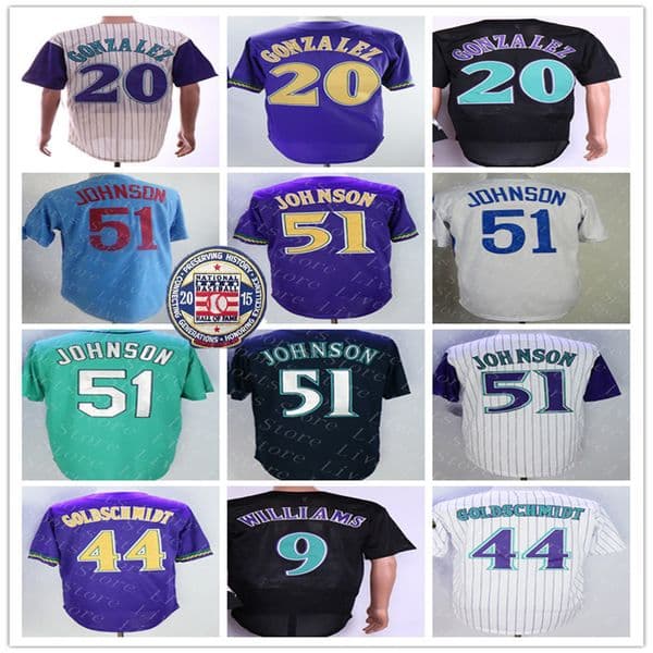 Men Randy Johnson Jersey Hall Of Fame Matt Williams Luis Gonzalez Paul Goldschmidt Cream Purple Pinstripe Black Stitched Vintage Baseball Uniforms