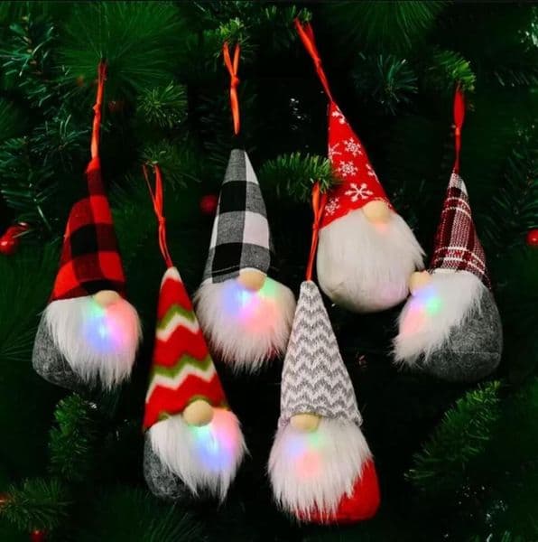 2023 Christmas Decorations Colorful LED Knitted Doll With Whisker Party Gnomes Pendant Holiday Plaid Snowflower Santa Gifts Home Yard Tree 2022 WLY935