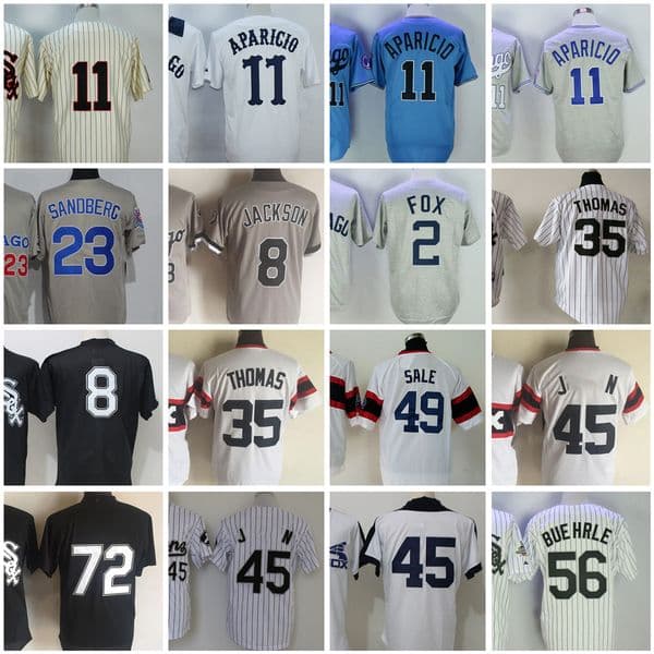 Vintage Baseball Jerseys 11 Luis Aparicio 1959 1976 2 Nellie Fox 1960 8 Grey Pullover 23 Robin Ventura 35 Frank Thomas 49 Chris Sale 56 Buehrle Fisk 45#Jersey