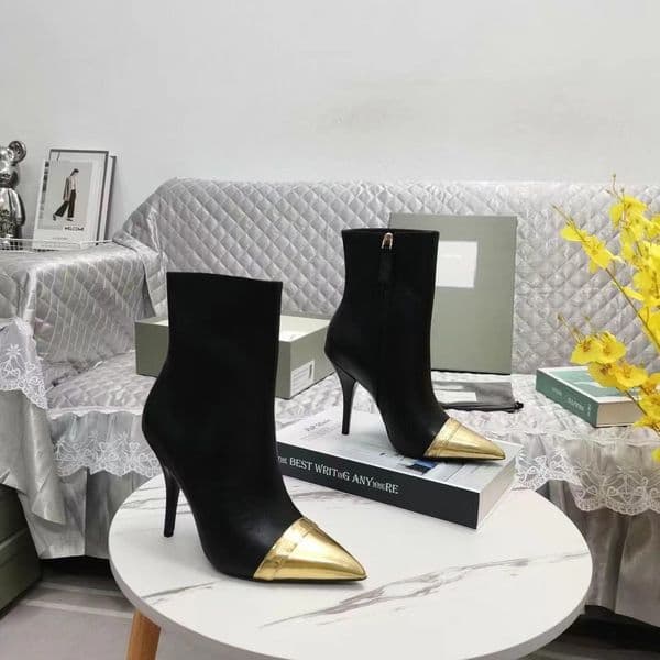 European designer women's short boots Martin boots Adhesive slip on classic shoes net soft leather letter decoration thick gold high heel fashion tassel