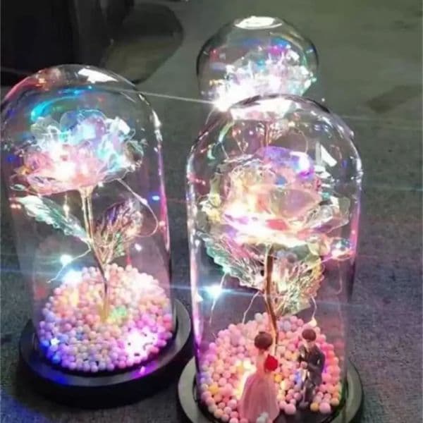 LED Enchanted Galaxy Rose Eternal Gold Foil Flower With Fairy String Lights In Dome For Christmas Valentine's Day Gift FY3895 WLY935
