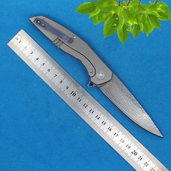 R8318 Flipper Folding Knife 67-Layer VG10 Damascus Steel Blade folding knife CNC TC4 Titanium Alloy Handle Outdoor Camping Hiking Fishing EDC Pocket Folder Knives
