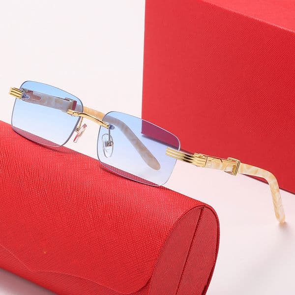Oversized designer sunglasses for women mens blue lens gold frameless brand design vintage pilot sunglass new shades white buffalo horn glasses eyeglasses case