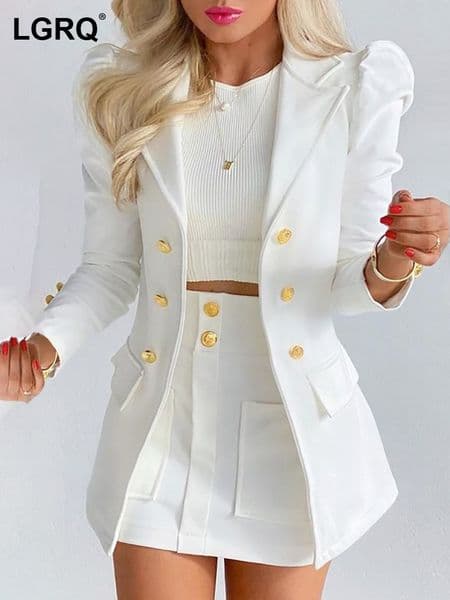 Two Piece Dress LGRQ summer fashion women clothes full sleeves blazer printed single breasted jacket and mini skirt set WW005H 220924