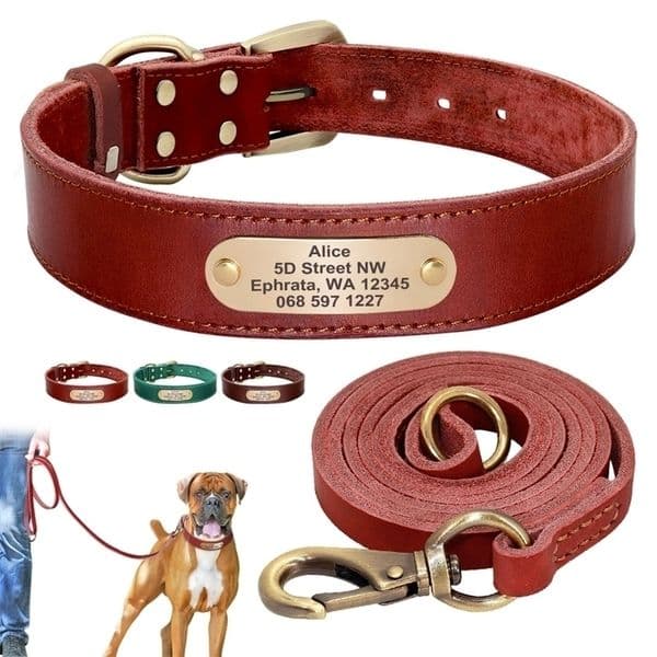 Dog Collars Leashes Custom Leather Set Personalized Pet Free Engraved Nameplate For Small Medium Large s 220923