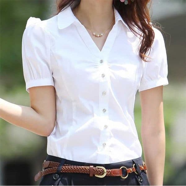 Women's Blouses Shirts Plus Size 5XL Summer Women's Short Sleeve Cotton Blouses Shirts Ladies Office Wear Elegant Blouse Feminina White Formal Shirt 220923Y