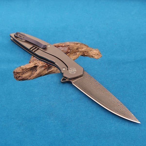 New R8318 Flipper Folding knife Knife 67 Layer VG10 Damascus Steel Blade CNC TC4 Titanium Alloy Outdoor Camping Hiking Fishing EDC Pocket Folder Knives