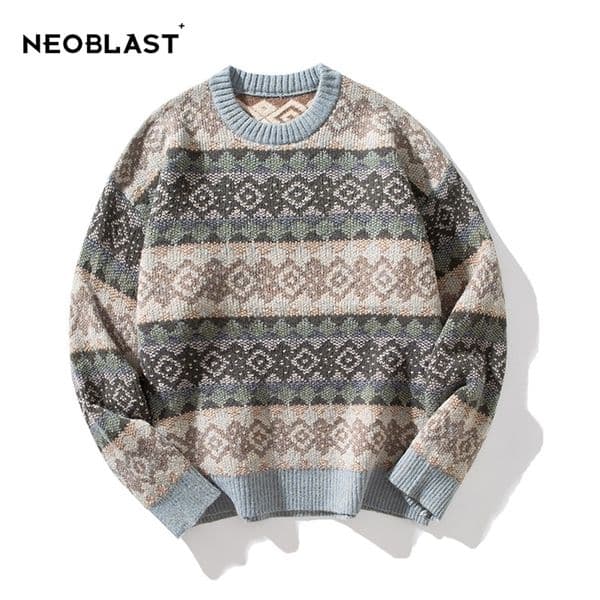 Men's Sweaters Men' Vintage Pullover Knitted Sweater Plus Size Bohemian Striped Argyle Jumper Aesthetic Sweatshirts Retro Winter Clothing 220924