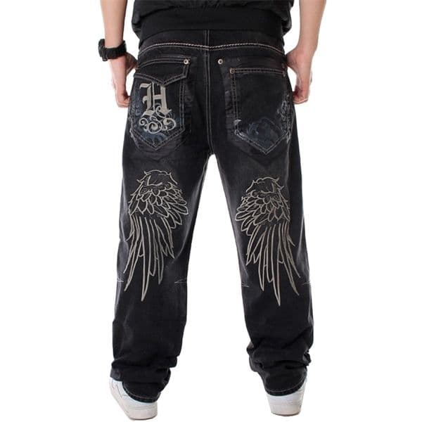 Men's Jeans Men Street Dance Wide Legs Baggy Fashion Embroidery Black Loose Board Denim Pants Male Rap Hip Hop Plus Size 30 220927