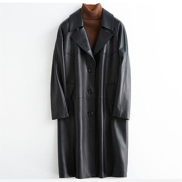 Women's Leather Faux Lautaro Spring Autumn Black Oversized Trench Coat for Women Raglan Sleeve Lapel Loose Casual Stylish Korean Fashion 220928