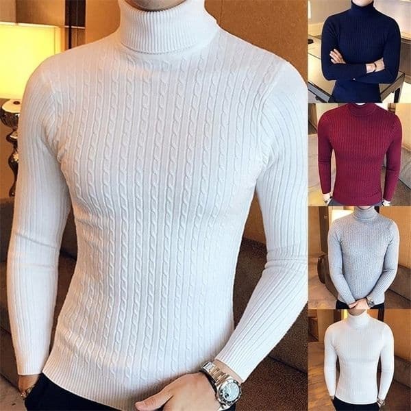 Mens Sweaters Casual Men Winter Solid Color Turtle Neck Long Sleeve Twist Knitted Slim Sweater Mens Knitted Sweaters Pullover Men Knitwear 220929
