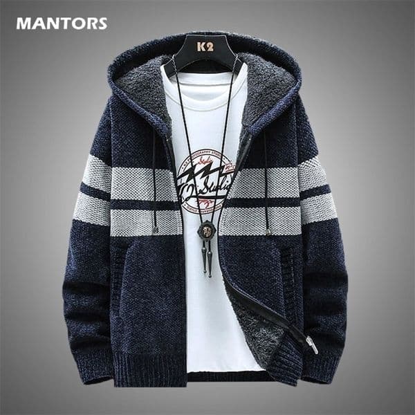 Mens Sweaters Autumn Winter Mens Cardigan Sweater Casual Slim Sweater Coat Men Streetwear Fleece Warm Knitted Sweater Men Hooded Jackets 220929