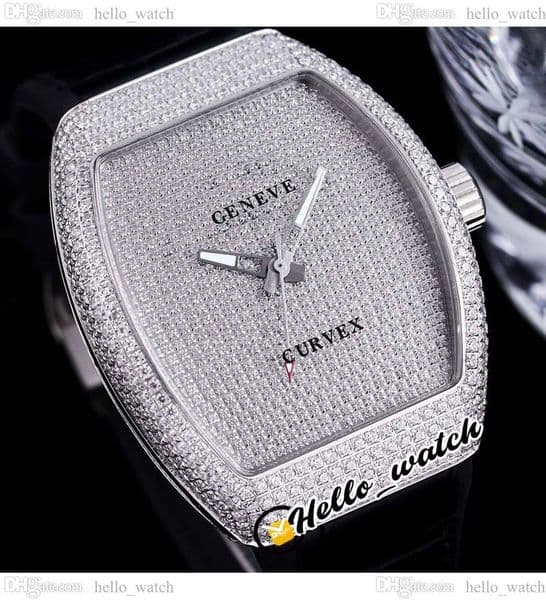 44mm Vanguard V45 CURVEX Miyota 8215 Automatic Mens Watch No Mark Gypsophila Dial Diamond Case Leather Rubber Strap Watches HelloWatch E246a
