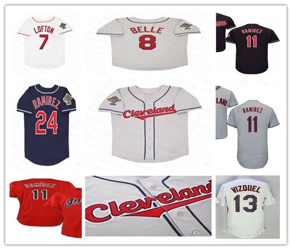 1995 Cleveland Retro WS Baseball Jerseys 25 Jim Thome 13 Omar Vizquel 7 Kenny Lofton 24 Manny Ramirez 8 Albert Belle 15 Sandy Alomar 55 Orel Hershiser 9 CARLOS BAERGA