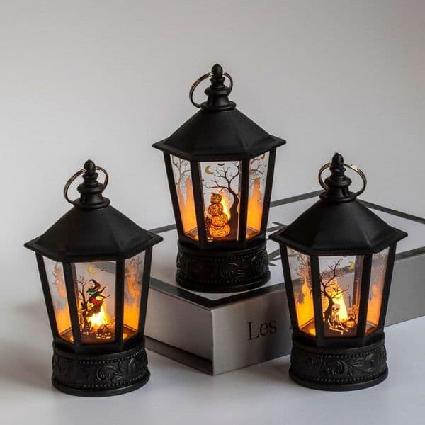 Other Festive Halloween Decorations Led Candle Light Vintage Witch Castle Pumpkin Ghost Hanging LED Lantern Lamp Haloween Party Decor Supplies 220826