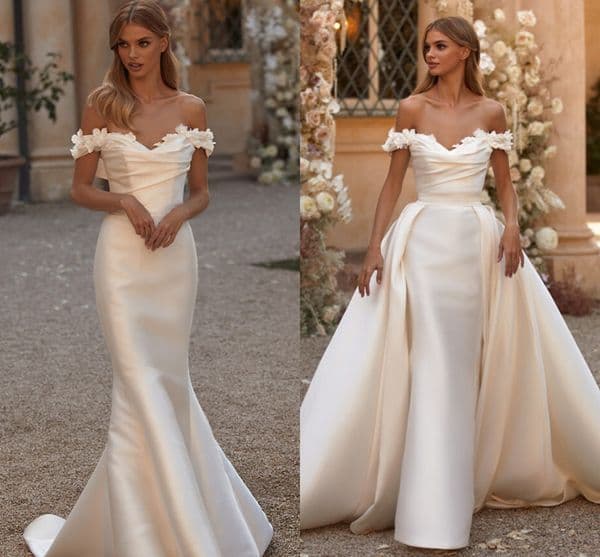 Sexy Wedding Dress Off Shoulder Flowers Mermaid Bride Dresses With Detachable Train Bridal Gowns Custom Made Vestido de Novia 2023
