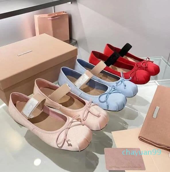 2026-M i u ballet shoes women satin bow comfort and leisure loafer flat Dance shoe ladies girl Holiday stretch Mary Jane shoes