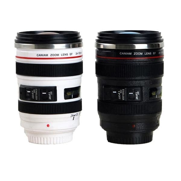 13.5oz Camera Lens Coffee Mug Insulated Stainless Steel Thermos Photographer Camera Mugs Travel Cups Tumbler With Leak Proof transparent Lids For Men Women