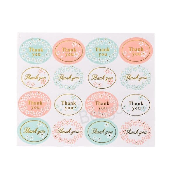 Wholesale THANK YOU Stickers Macaron Cookie Baking Package Sticker Oval Plum Blossom Printing Stickers Wedding Holiday Gratitude Paster GRACIAS Pegatinas