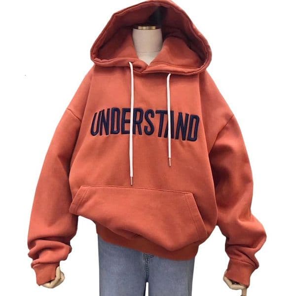 Women's Jackets Winter Korean Fashion Clothe Hoodie Long Sleeve Sweatshirt Embroidered Harajuku Understand Letters Orange Red Pullover 221201