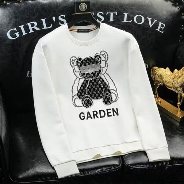 Men's Crew Neck Sweatshirt with Rhinestone Bear Print Long Sleeve Casual Streetwear Pullover
