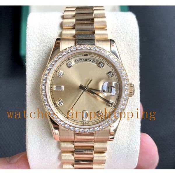 Original Box Watch 40mm Daydate Ref.128348 Automatic Mechanical Diamond Bezel 18k Gold Stainless Steel Middle Row Shell Drill Sapphire Glass Sport Wristwatches