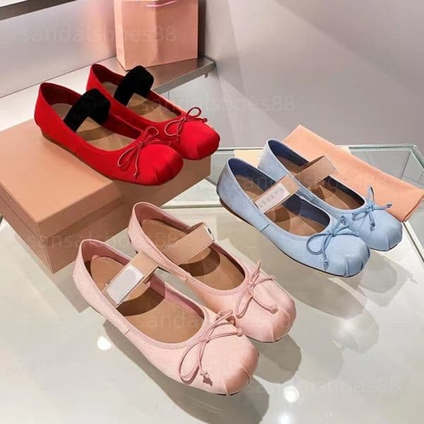 satin ballerinas mary jane shoe ballet flat designer shoes women slippers black brown red pink white elastic band ballerina pumps dance shoes Z260519
