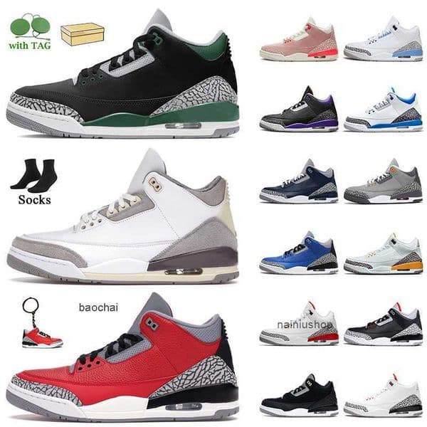 2024 Top Quality Racer Blue Pine Green 3 3S Basketball Shoes Mens Cool Grey A Ma Maniere UNC Fragment Court Purple Denim Red Black Cement Pure