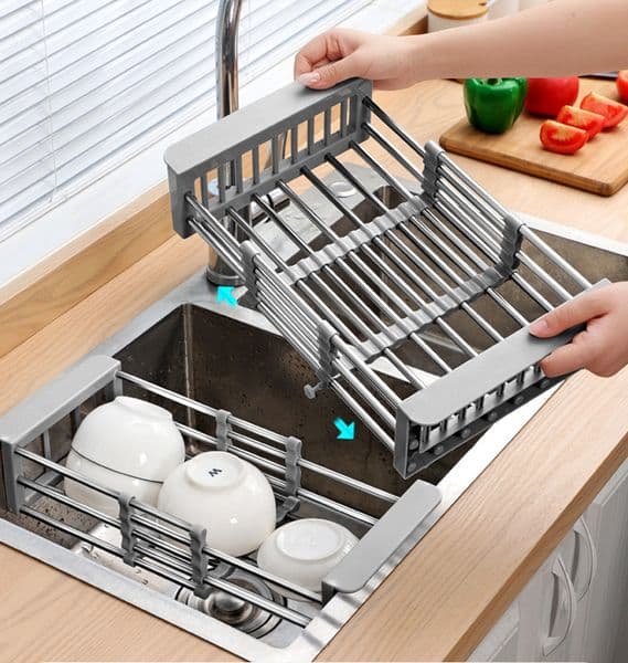 Other Kitchen Storage Organization Adjustable Stainless Steel Sink Rack Dish Holder Draining Fruits Drainer 221205
