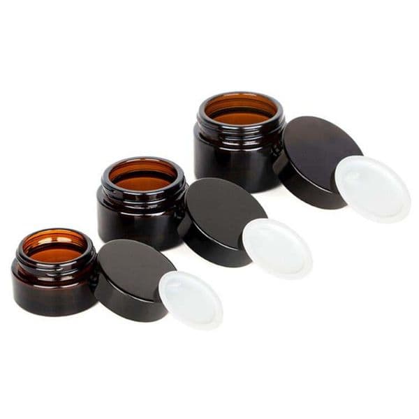 wholesale 5g-100g Amber Glass Cosmetic Jars Skincare Cream Bottle Jar Empty Refillable Bottles Diy Mini Makeup Storage Container with Gold Silver Black Lid Cap