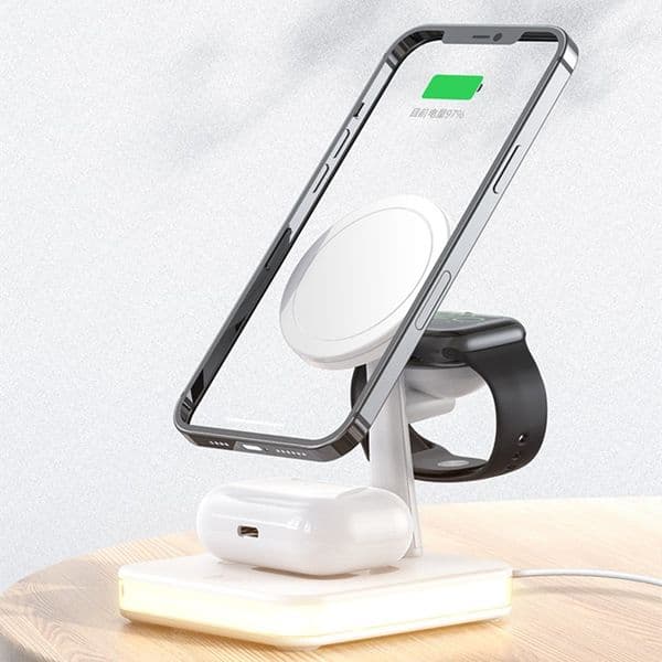Magnetic Wireless Charger for iphone airpods iwatch 4 in 1 Charging Station with LED Light Compatible of iphone 14 Pro Max