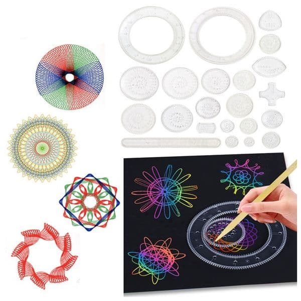 Educational Kids Toy 22pcs Spirograph Drawing Toys Set Interlocking Gears & Wheels Geometric Ruler Drawing Accessories Creative 1175