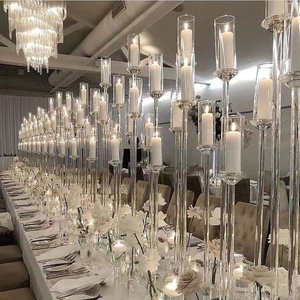 5 arm standing crystal clear acrylic pillar candle holder display stands floor candlelabra for party mariage wedding centerpieces