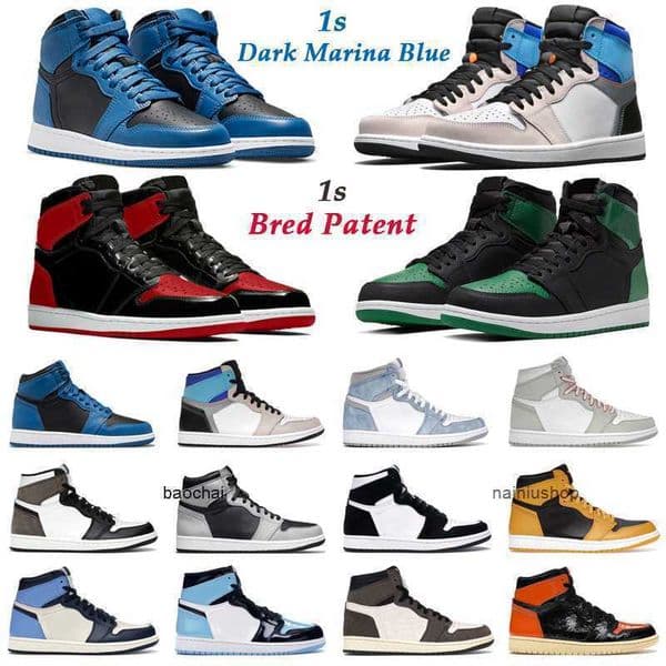 Basketball Shoes 1s Dark Marina Blue 1 High OG Bred Patent Bordeaux Prototype Hyper Royal University Blue Gym Red Mens Trainers Sport