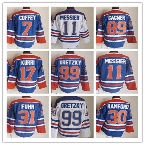 Wayne Gretzky Edmonton Vintage Hockey Jerseys 11 Mark Messier 30 Bill Ranford 7 Paul Coffey 89 Sam Gagner 17 Jari Kurri 31 Grant Fuhr Stitched CCM Retro Uniforms Men