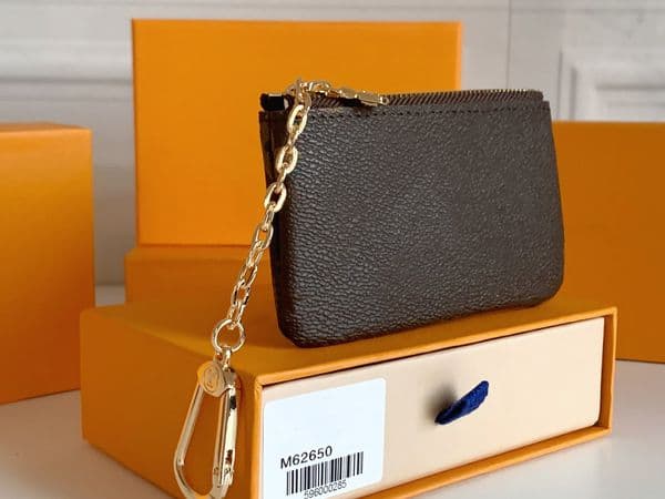 Coin Purses coin case key chain wallets 4 color key bag zipper wallet coin purse leather designer wallet women's fashion wallet dust bag with box