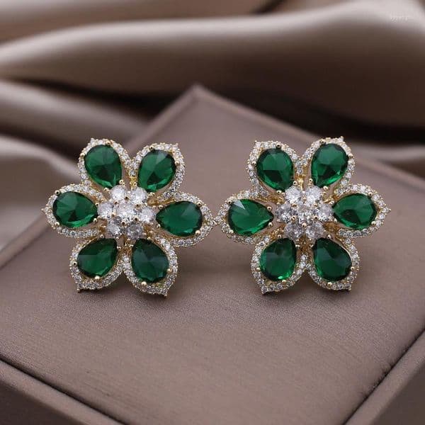 Stud Earrings Korean Design Fashion Jewelry Luxury Full Zircon Large Flower Elegant Women's Wedding Party Accessories