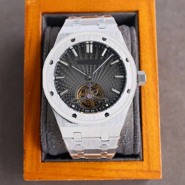 15407 Tourbillon Men's luxury watch purple radial pattern dial Fluorescent stereoscopic watch needle Super luminous 41 mm diameter 11 thickness 15500