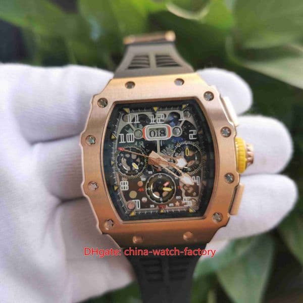 Hot Items Mens Watch 50mm x 44mm RMS11-03 Skeleton 18k Rose Gold Designer Watches Black Rubber Bands Sapphire Transparent Mechanical Automatic Men's Wristwatches
