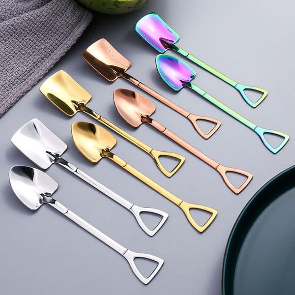 Mini Shovel Silver Gold Coffee Stainless Steel Spoons For Dessert Ice Cream Wedding Party Teaspoons B2