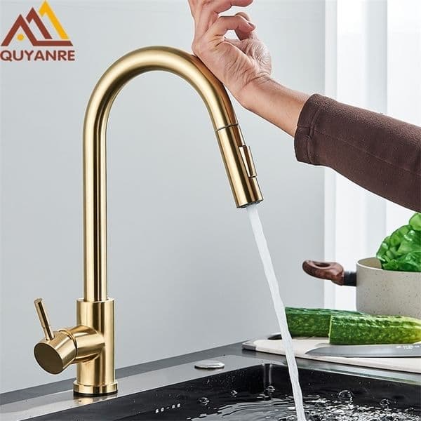 Kitchen Faucets Brushed Gold Touch Sensor Sensitive Smart Control Faucet Mixer Tap Taps 221108
